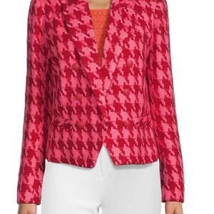 L'AGENCE Red and Pink Houndstooth Blazer